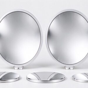 Bright anodized circles used as reflective lamp discs.