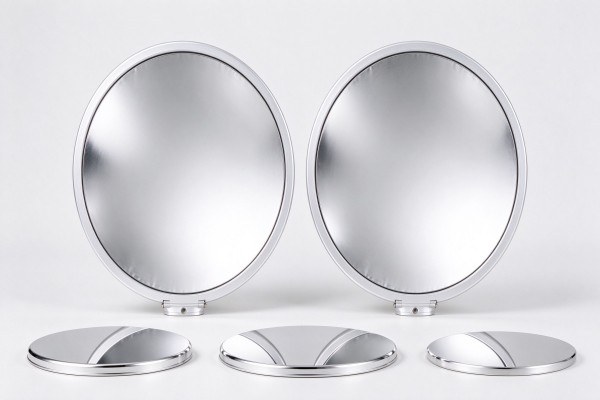 Bright anodized circles used as reflective lamp discs.