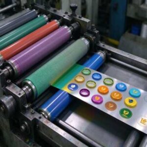 Custom artwork being printed onto coated cap strip.