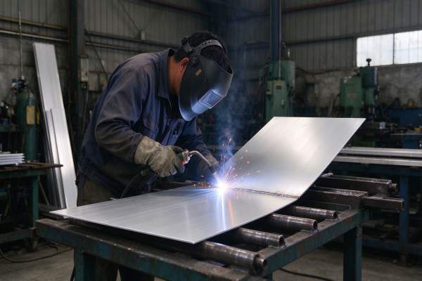 1100 sheet being welded during fabrication.