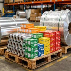 Custom widths, printed color boxes and export-ready jumbo pallets.